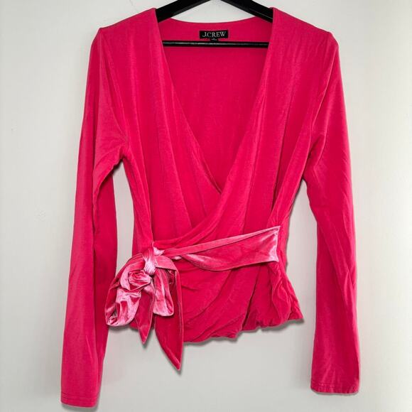 J. Crew Pink Velvet Wrap Top Tie Waist Size Medium - Picture 1 of 5